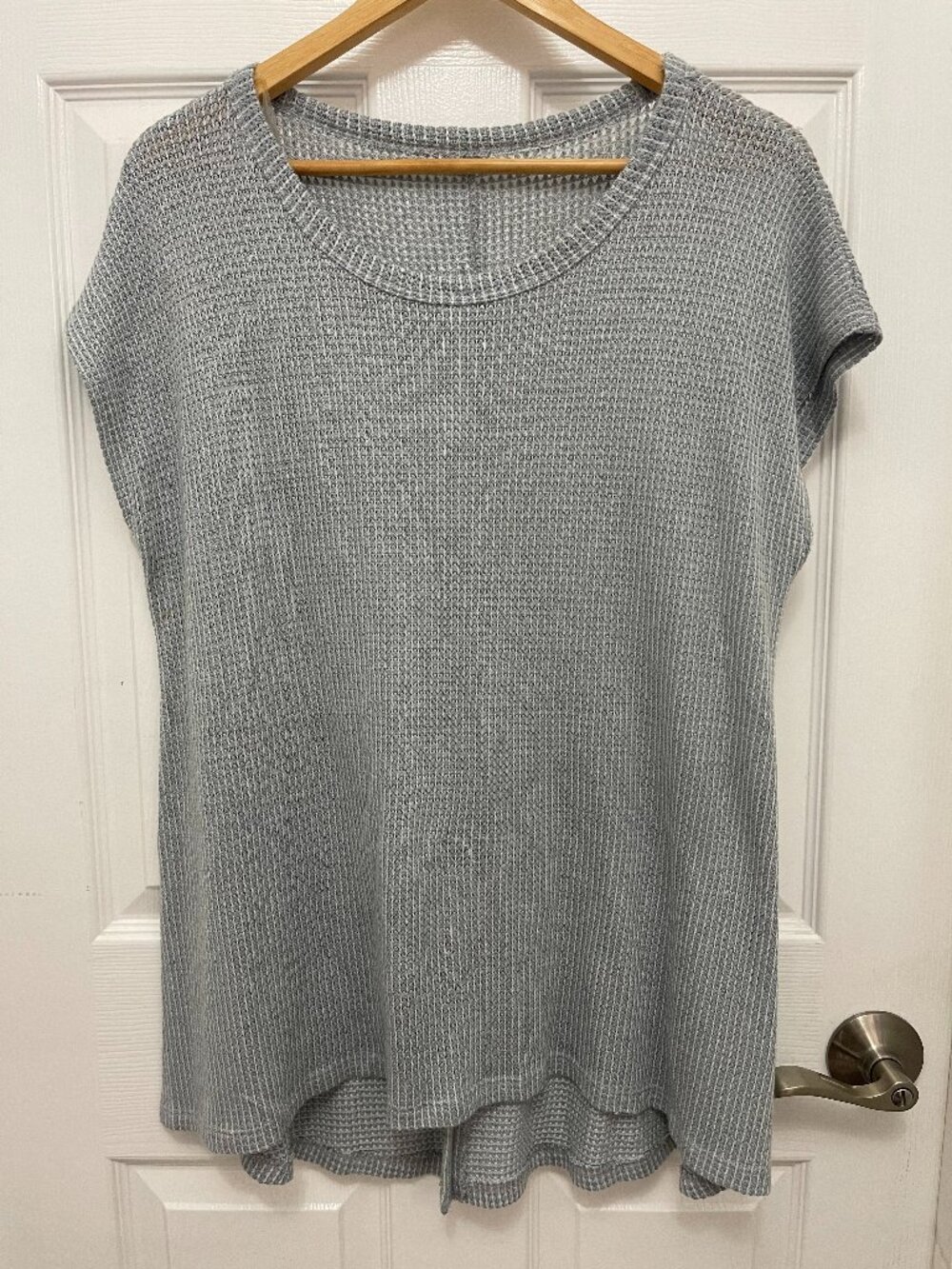 Tres Bien Cozy Heather Gray Loose Knit Short Sleeve Sweater Tunic - Size Large